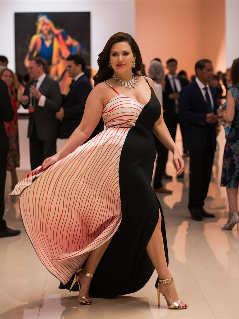 Dramatic Black Gown With Pink Stripes