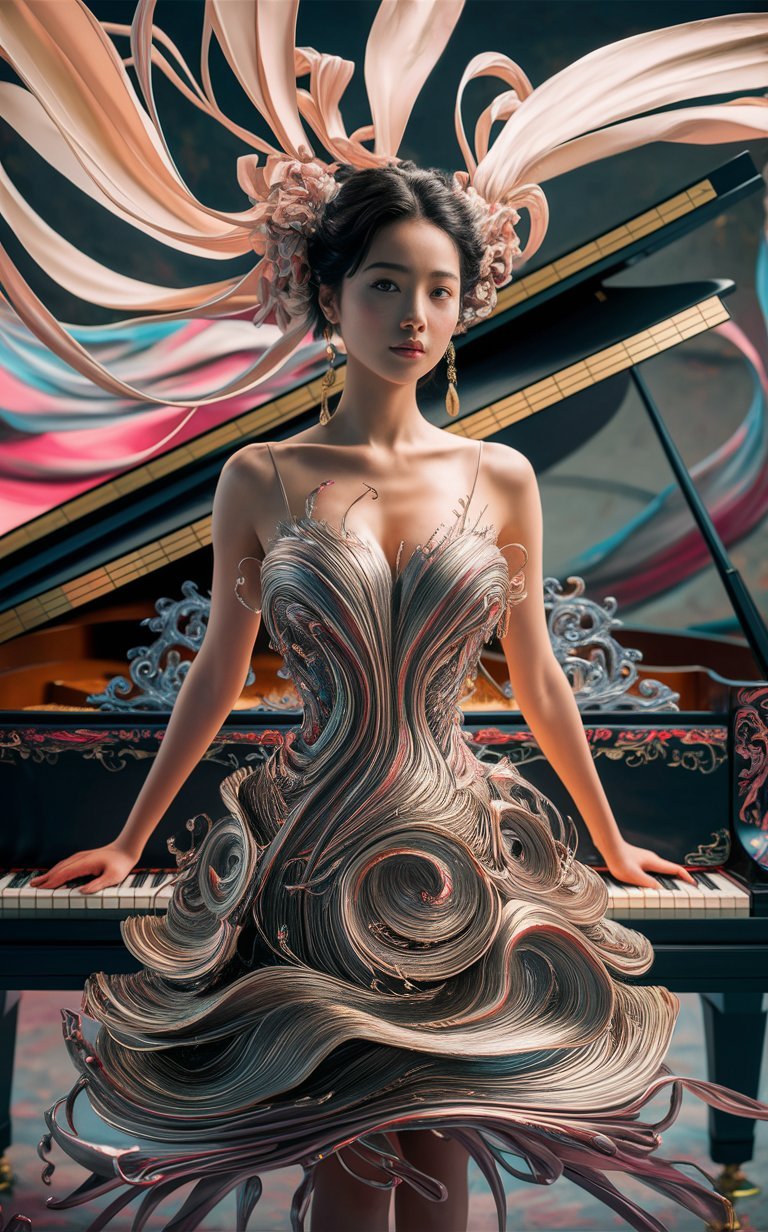 Symphonic Swirls: The Dress That Outplays the Piano