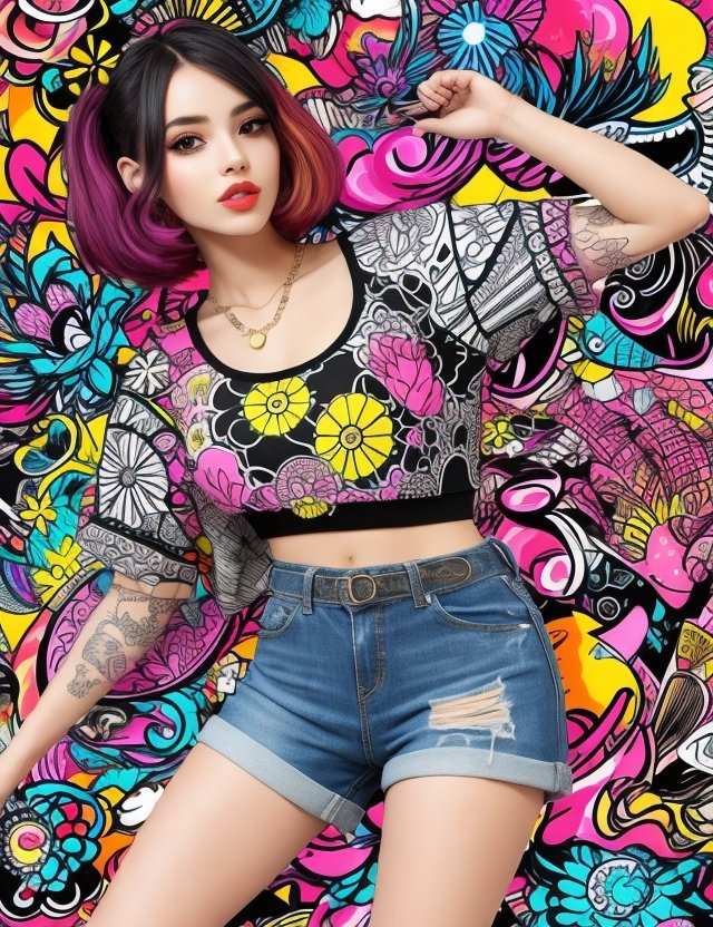 Edgy Floral Crop Top and Denim Shorts for Summer Vibes
