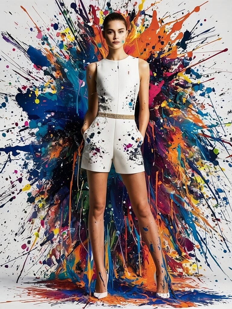 Paint-Splattered Perfection: White Artistic Romper