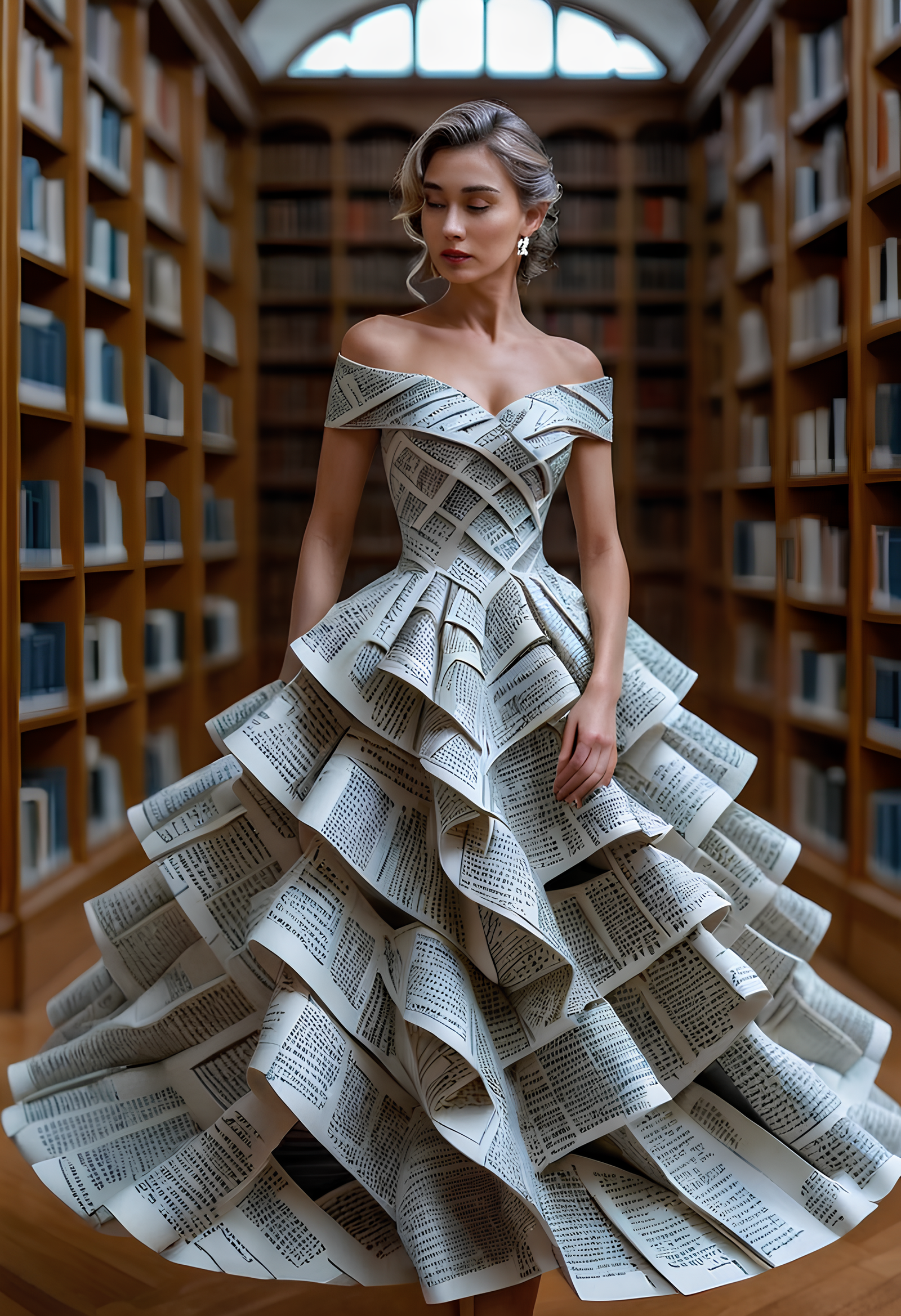 Haute Couture Newspaper Print Dress for Fashion Statements