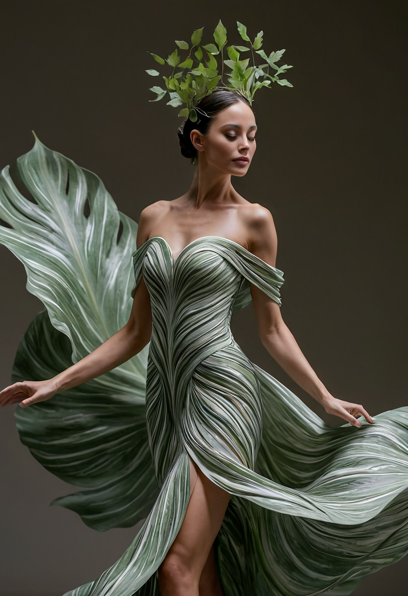 Ethereal Elegance: Leaf-Inspired Green Gown