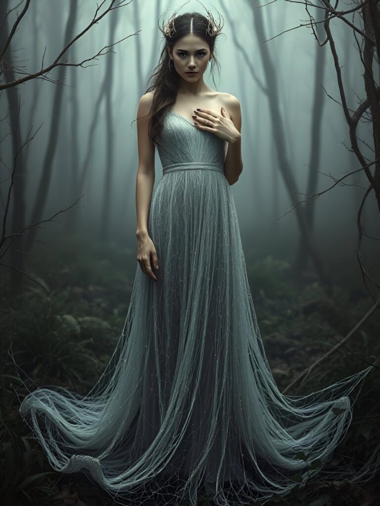 Enchanted Forest Phantom: Eerie Teal Gown