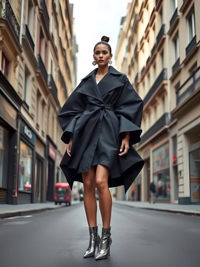 Parisian Chic: Dramatic Black Overcoat