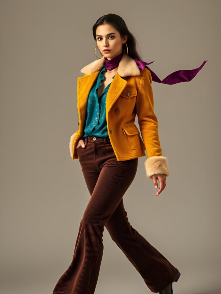 70s-Inspired Corduroy Color Block Ensemble