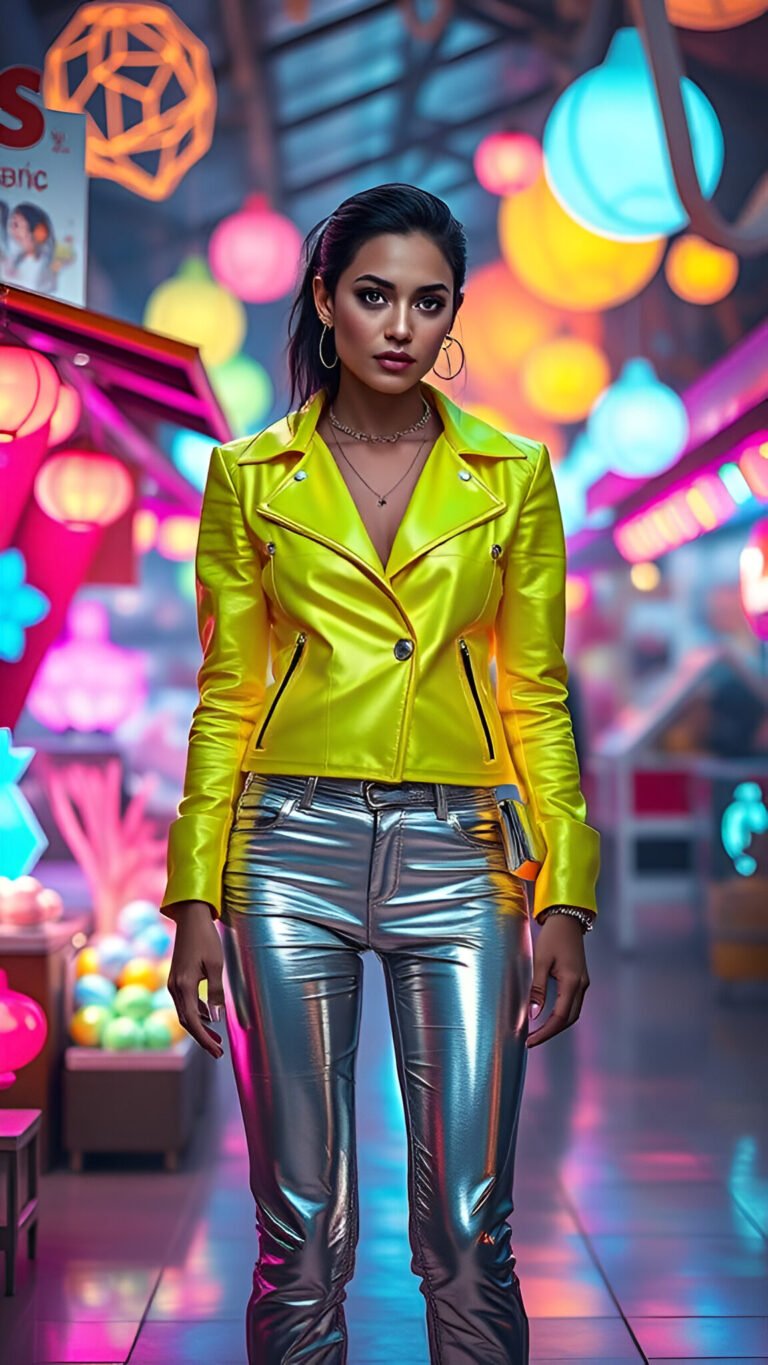 Neon Nights: Edgy Yellow Leather Jacket