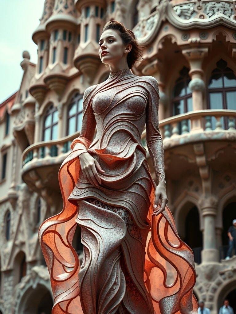 Sculptural Metallic Gown – Architectural Fashion at Casa Batlló