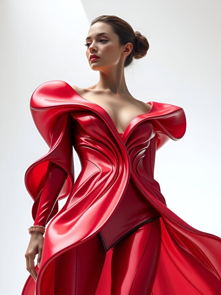 Dramatic Red Sculptural Gown – Luxury Fashion Editorial