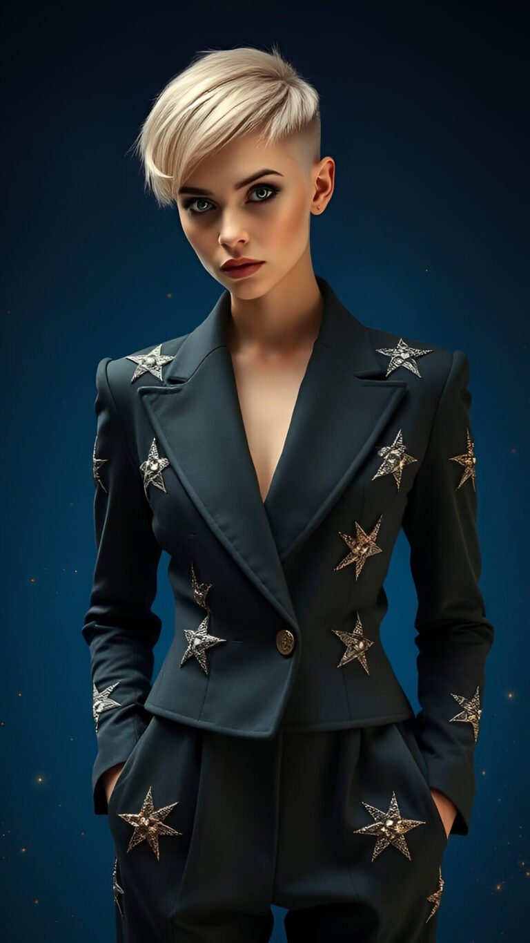 Cosmic Star Suit – Edgy Metallic Moto Jacket and Trousers