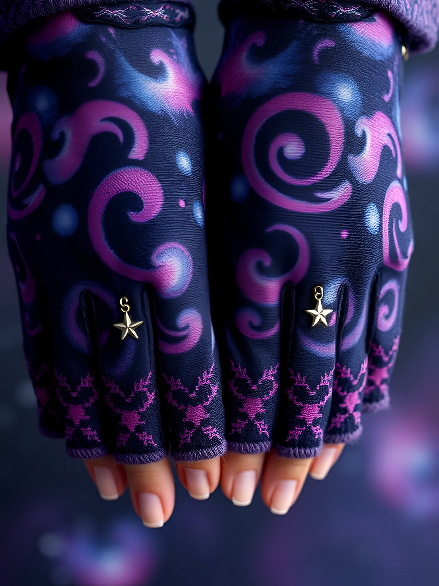 Purple Galaxy Fingerless Gloves – Cosmic Fashion Accessories